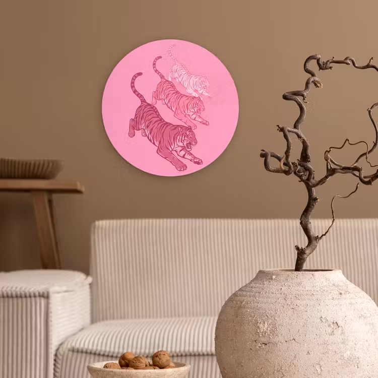 Wandcirkel - Glas - Kat - Springend - Dieren - Roze - Modern — 2