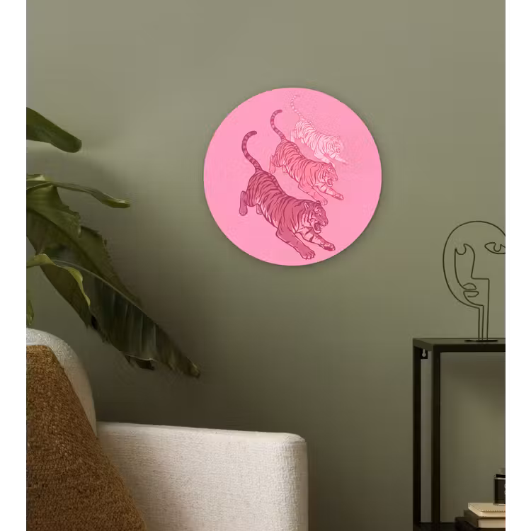 Wandcirkel - Glas - Kat - Springend - Dieren - Roze - Modern — 3