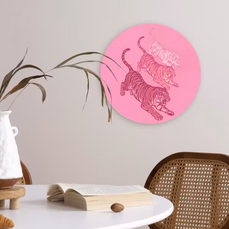 Wandcirkel - Glas - Kat - Springend - Dieren - Roze - Modern — 4