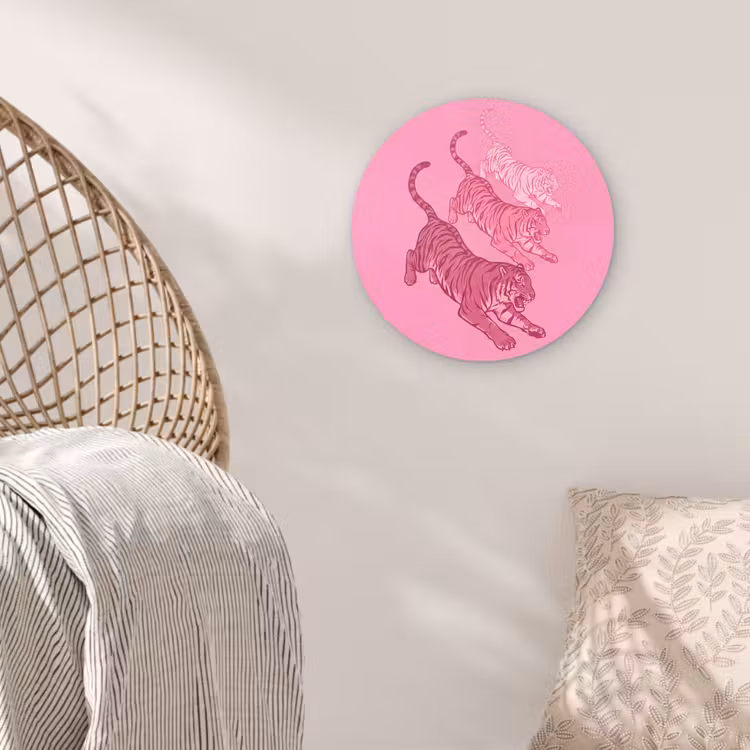 Wandcirkel - Glas - Kat - Springend - Dieren - Roze - Modern — 5