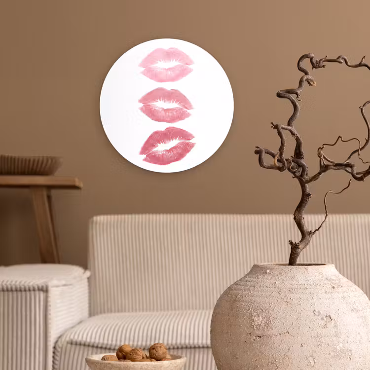 Wandcirkel - Glas - Lippen - Kusafdruk - Roze - Modern - Abstract — 2