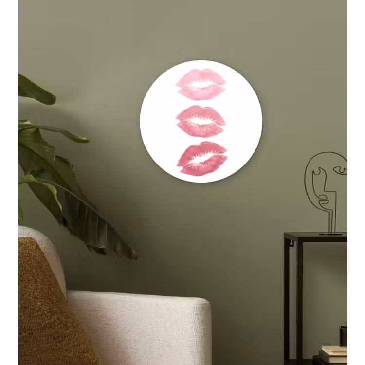 Wandcirkel - Glas - Lippen - Kusafdruk - Roze - Modern - Abstract — 3