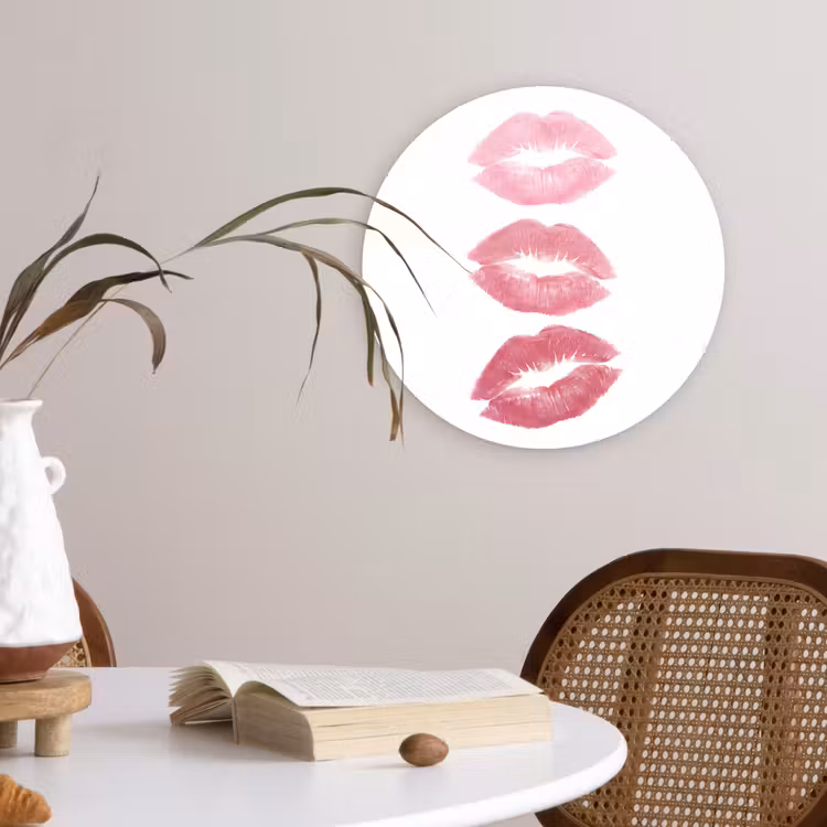 Wandcirkel - Glas - Lippen - Kusafdruk - Roze - Modern - Abstract — 4