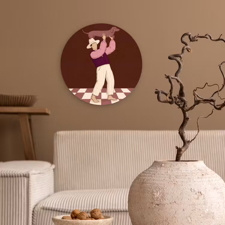 Wandcirkel - Glas - Mens - Hond - Dieren - Abstract - Roze — 2