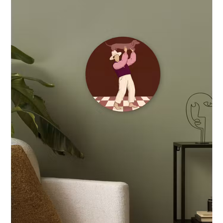 Wandcirkel - Glas - Mens - Hond - Dieren - Abstract - Roze — 3