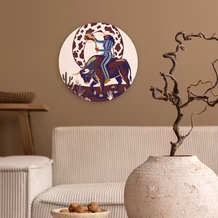 Wandcirkel - Glas - Mensen - Dieren - Cowboy - Abstract - Kleurrijk — 2