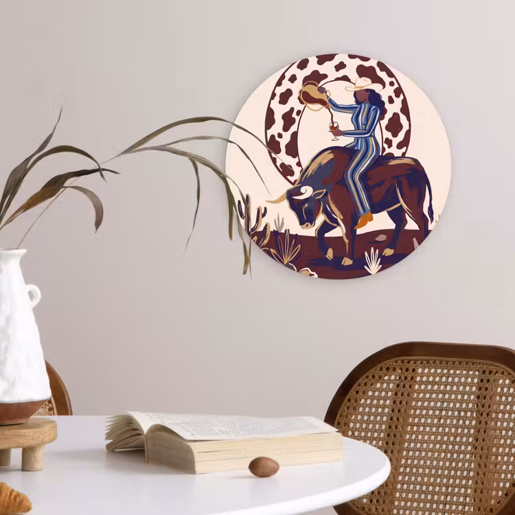 Wandcirkel - Glas - Mensen - Dieren - Cowboy - Abstract - Kleurrijk — 4