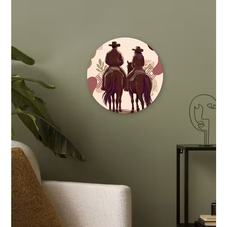 Wandcirkel - Glas - Mensen - Ruiters - Western - Illustratie - Bruin — 3