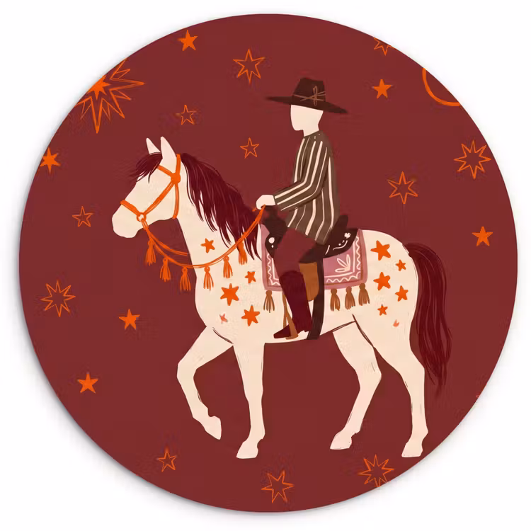 Wandcirkel - Glas - Paard - Ruiter - Sterren - Nacht - Illustratie — 1