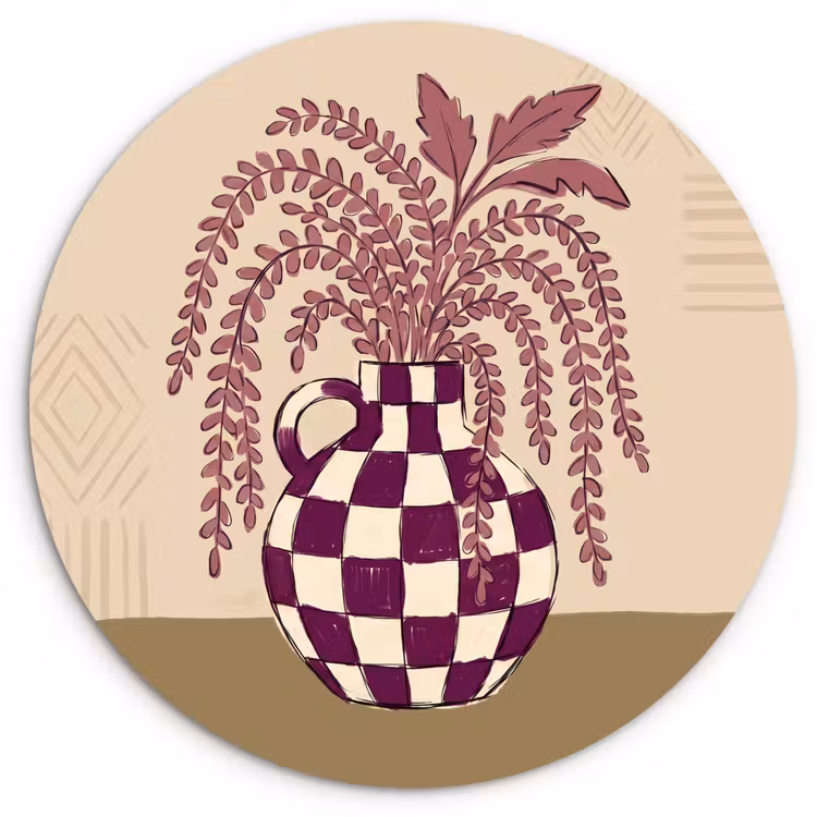 Wandcirkel - Glas - Vaas - Geruit - Planten - Modern - Paars — 1