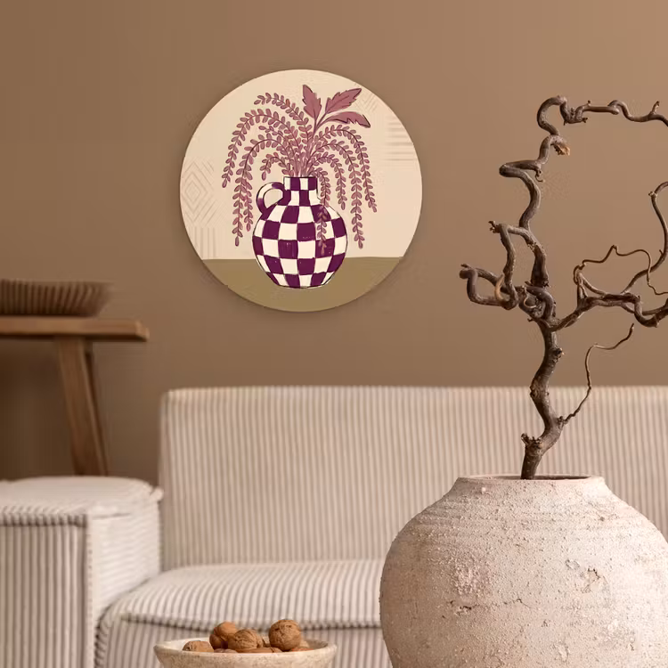 Wandcirkel - Glas - Vaas - Geruit - Planten - Modern - Paars — 2
