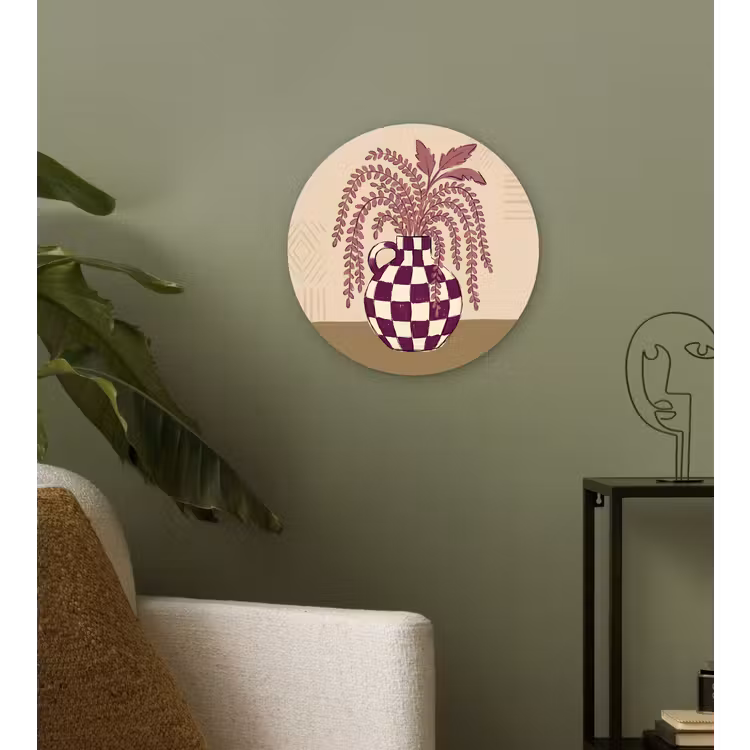 Wandcirkel - Glas - Vaas - Geruit - Planten - Modern - Paars — 3