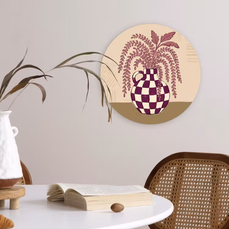 Wandcirkel - Glas - Vaas - Geruit - Planten - Modern - Paars — 4