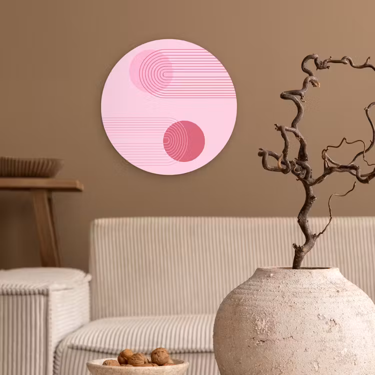 Wandcirkel - Glas - Vormen - Lijnen - Minimalistisch - Roze — 2