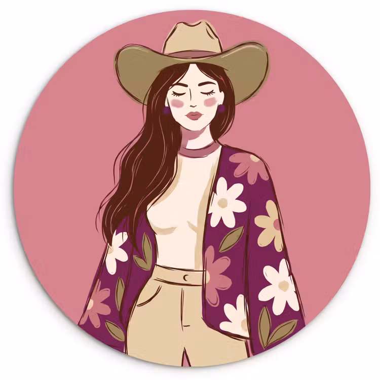 Wandcirkel - Glas - Vrouw - Hoed - Portret - Illustratie - Roze — 1