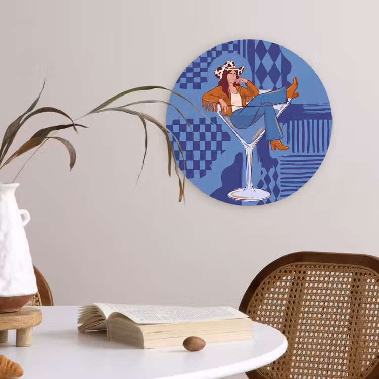 Wandcirkel - Glas - Vrouw - Martini glas - Abstract - Blauw - Kunst — 4