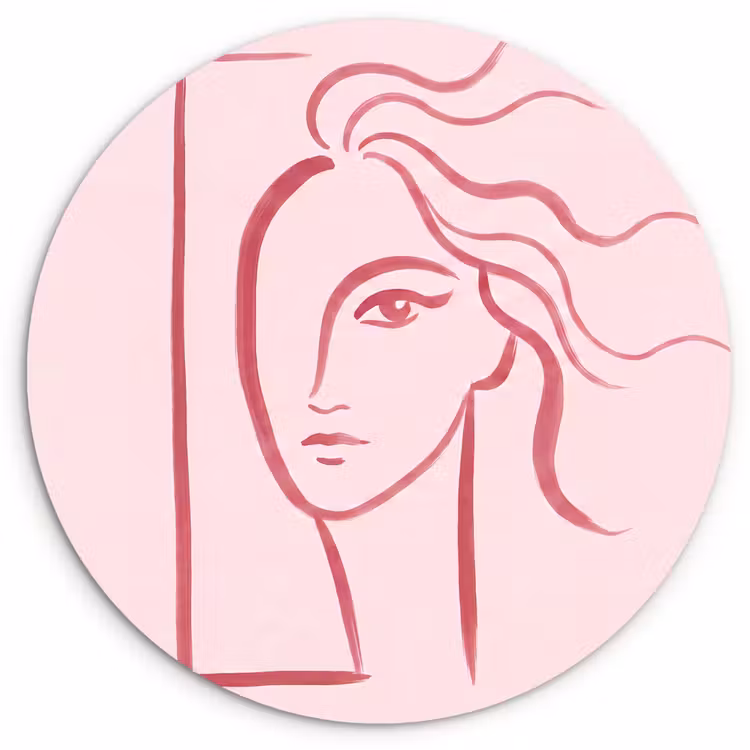 Wandcirkel - Glas - Vrouw - Portret - Abstract - Lijnkunst - Rood — 1