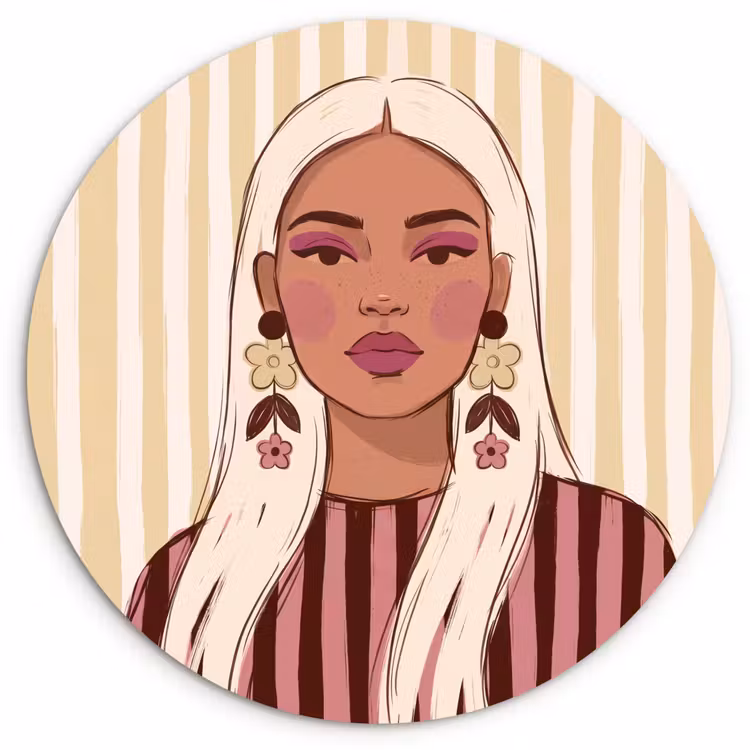 Wandcirkel - Glas - Vrouw - Portret - Illustratie - Modern - Roze — 1