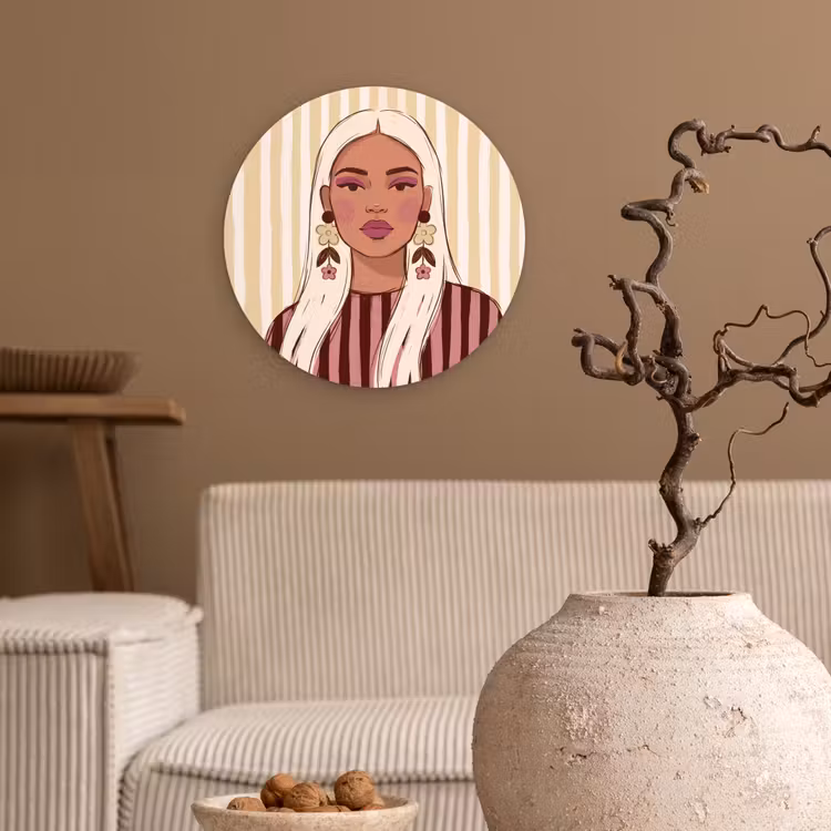Wandcirkel - Glas - Vrouw - Portret - Illustratie - Modern - Roze — 2