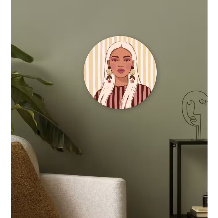 Wandcirkel - Glas - Vrouw - Portret - Illustratie - Modern - Roze — 3