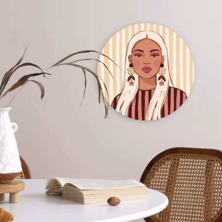 Wandcirkel - Glas - Vrouw - Portret - Illustratie - Modern - Roze — 4