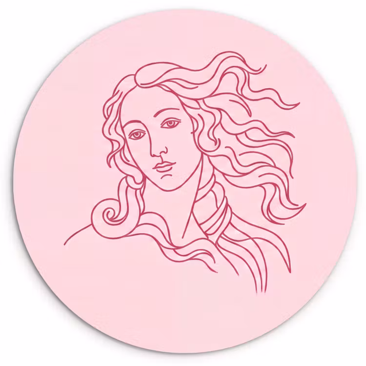 Wandcirkel - Glas - Vrouw - Portret - Klassiek - Line-art - Roze — 1