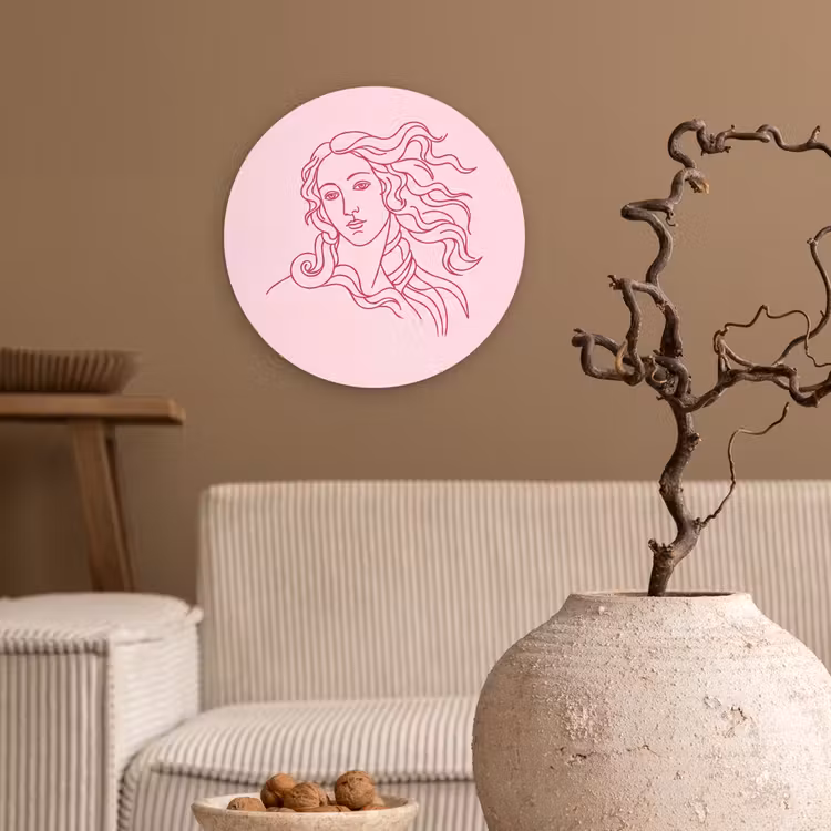 Wandcirkel - Glas - Vrouw - Portret - Klassiek - Line-art - Roze — 2