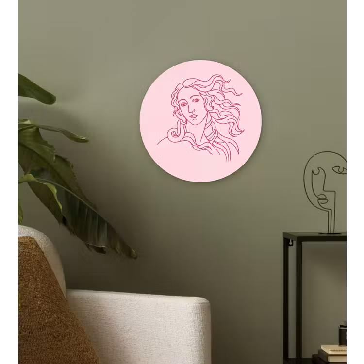 Wandcirkel - Glas - Vrouw - Portret - Klassiek - Line-art - Roze — 3