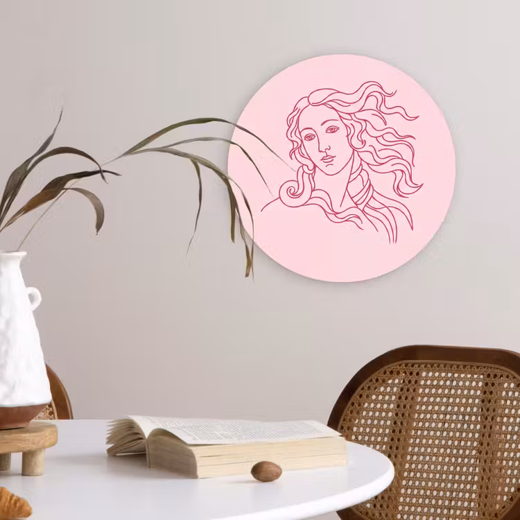 Wandcirkel - Glas - Vrouw - Portret - Klassiek - Line-art - Roze — 4