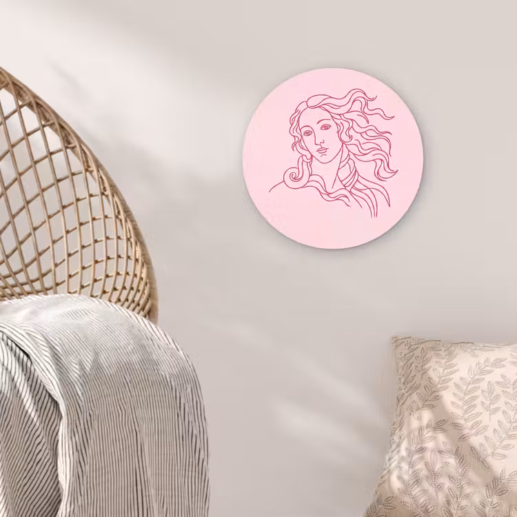 Wandcirkel - Glas - Vrouw - Portret - Klassiek - Line-art - Roze — 5
