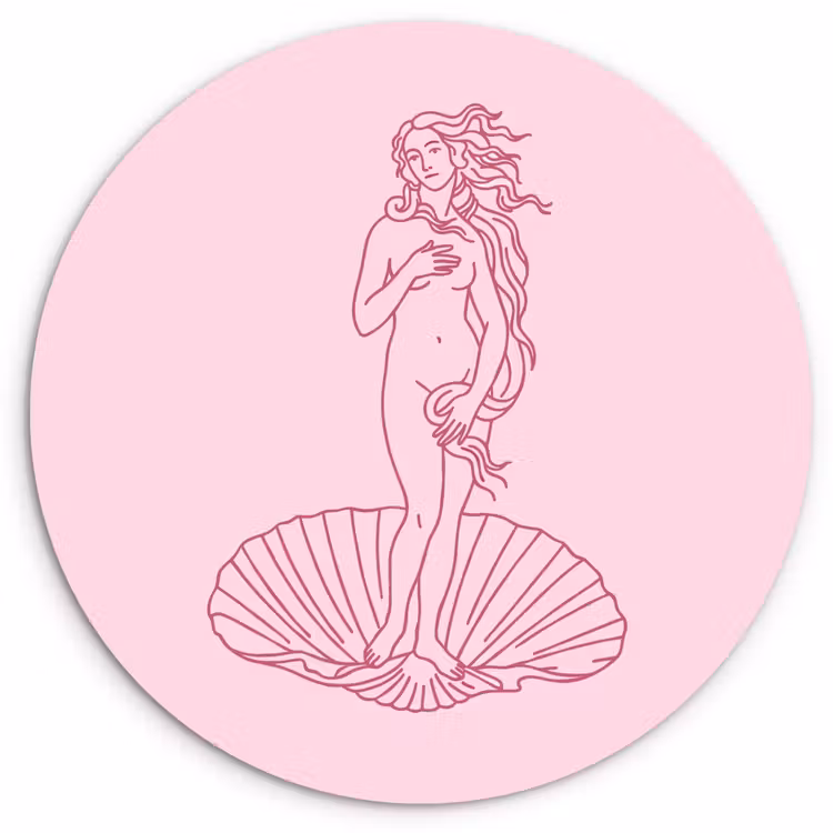 Wandcirkel - Glas - Vrouw - Schelp - Kunst - Lijntekening - Roze — 1