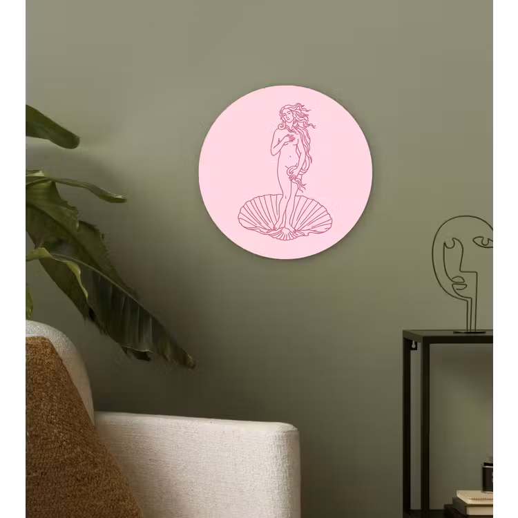 Wandcirkel - Glas - Vrouw - Schelp - Kunst - Lijntekening - Roze — 3