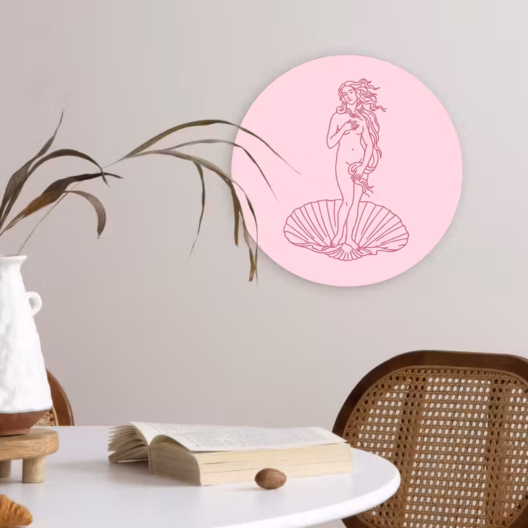 Wandcirkel - Glas - Vrouw - Schelp - Kunst - Lijntekening - Roze — 4