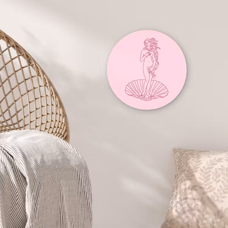 Wandcirkel - Glas - Vrouw - Schelp - Kunst - Lijntekening - Roze — 5