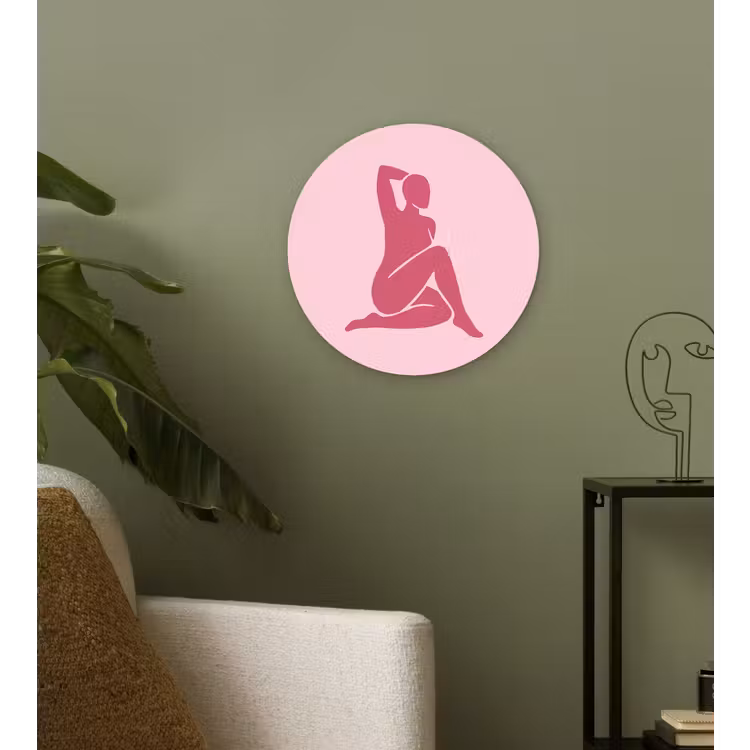 Wandcirkel - Glas - Vrouw - Silhouet - Abstract - Modern - Roze — 3