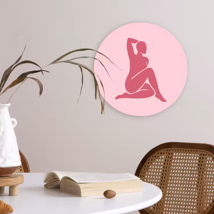 Wandcirkel - Glas - Vrouw - Silhouet - Abstract - Modern - Roze — 4