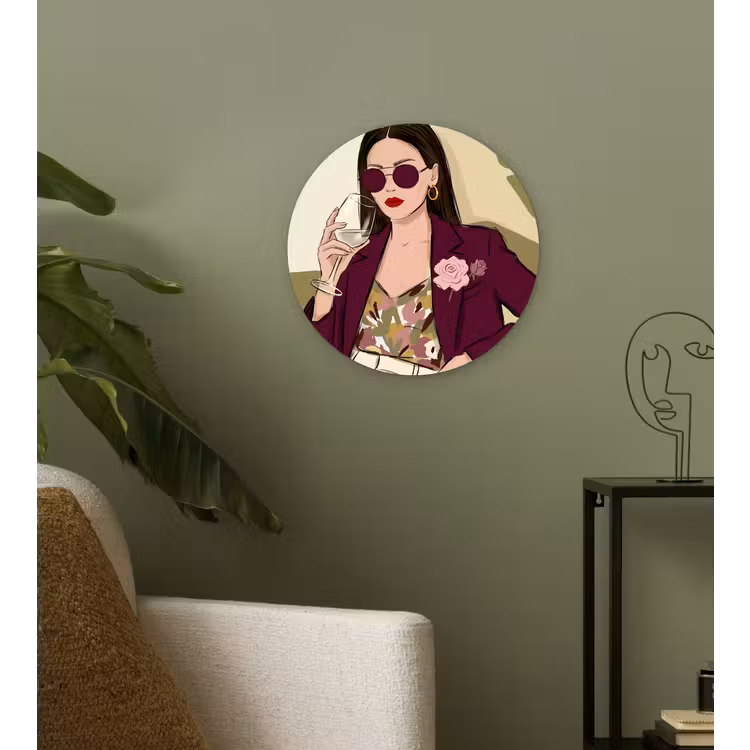 Wandcirkel - Glas - Vrouw - Wijn - Portret - Mode - Modern — 3