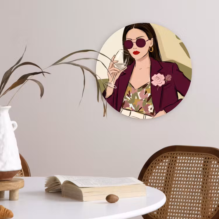 Wandcirkel - Glas - Vrouw - Wijn - Portret - Mode - Modern — 4