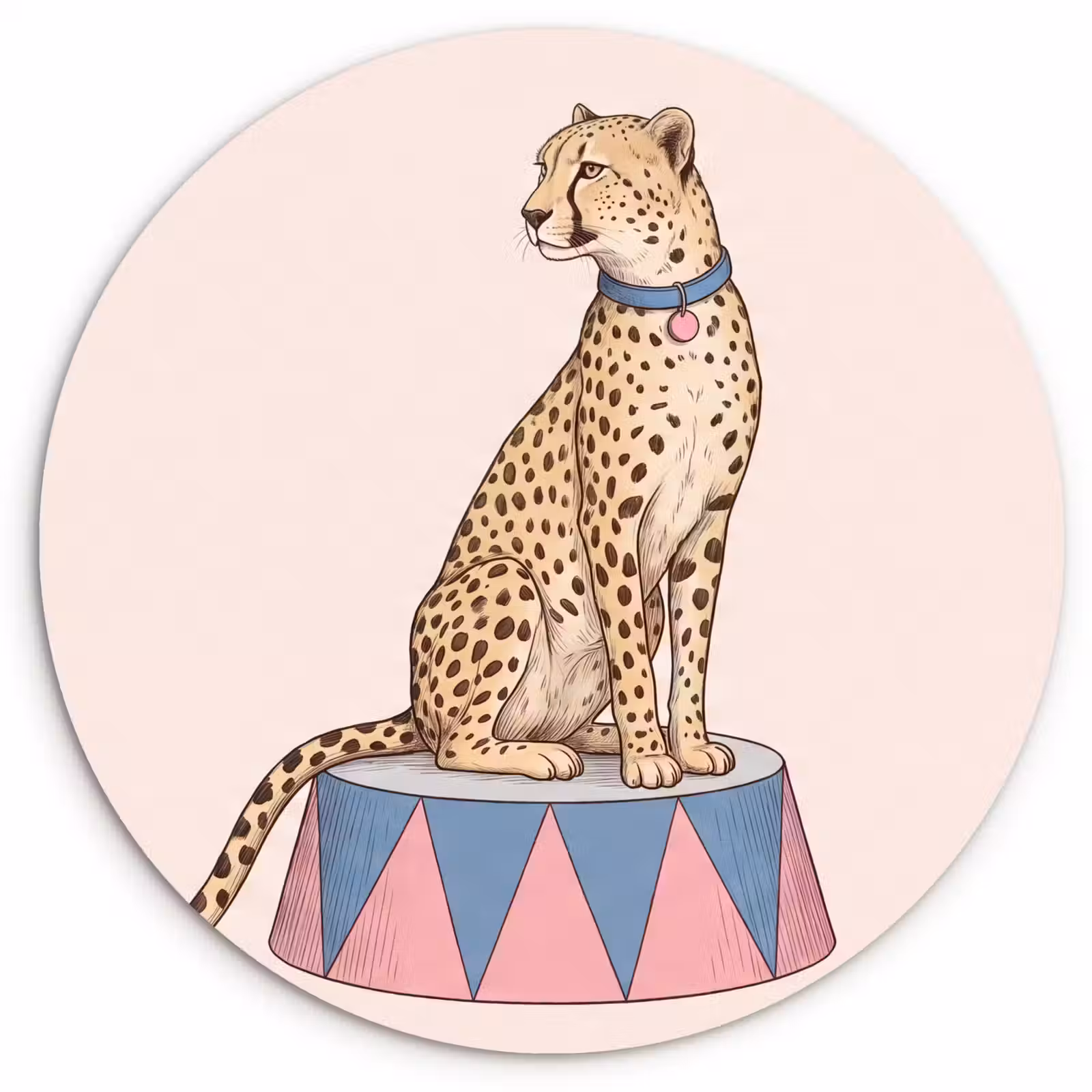 Wandcirkel - Glas - Dieren - Circus - Illustratie - Vintage - Roze — 1