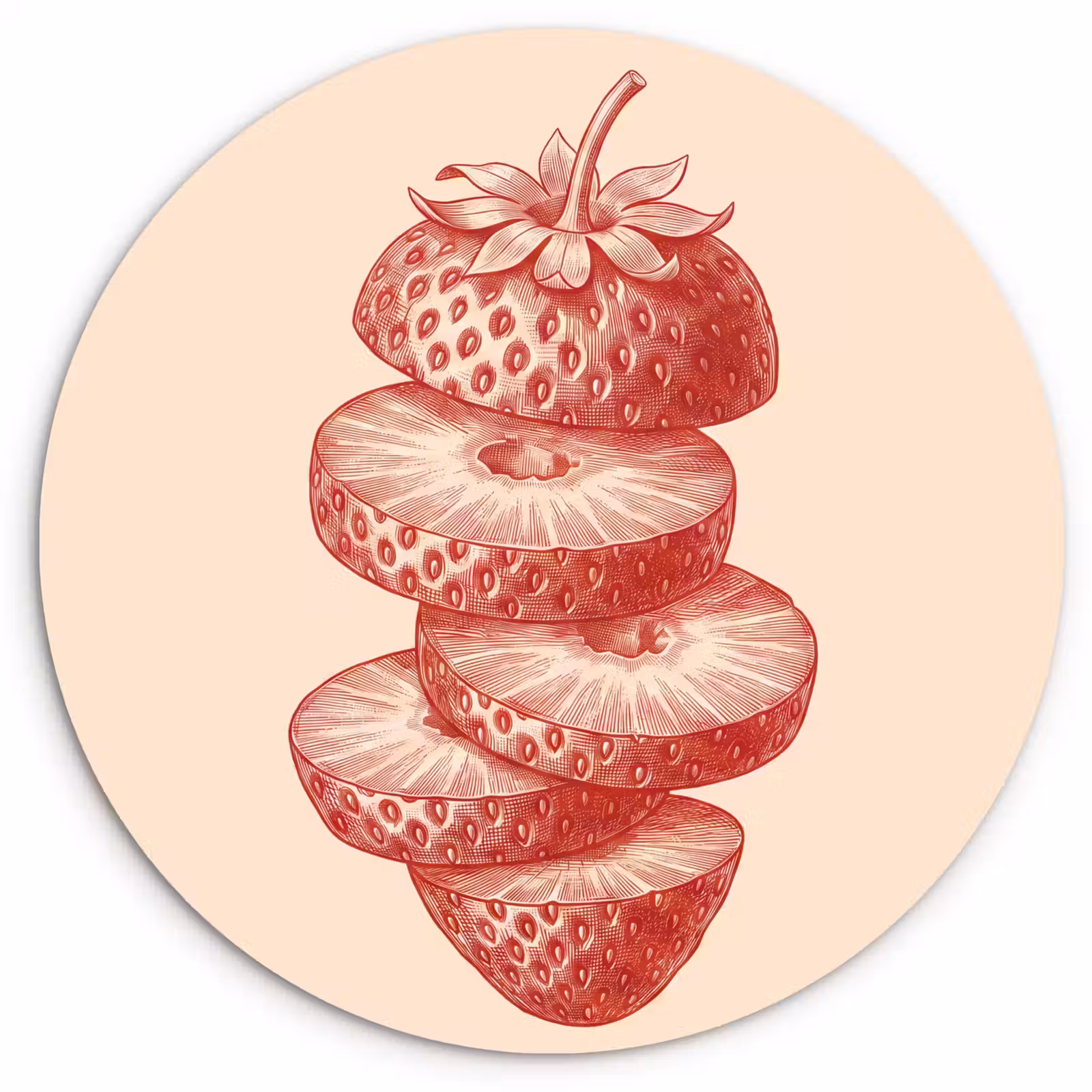Wandcirkel - Glas - Fruit - Gesneden - Illustratie - Rood - Vintage — 1