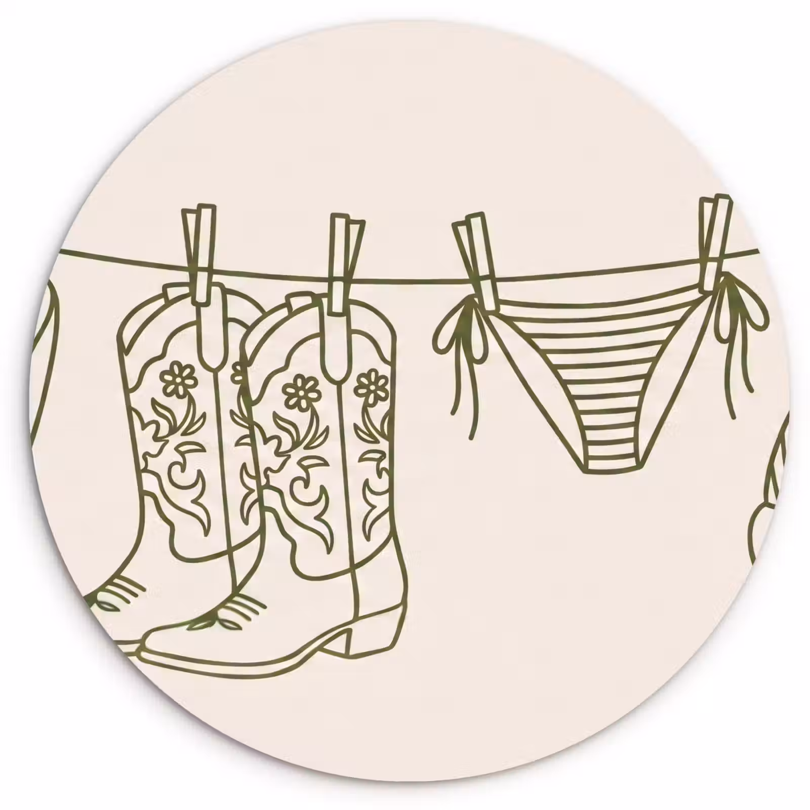 Wandcirkel - Glas - Kleding - Waslijn - Zomer - Lijntekening - Groen — 1