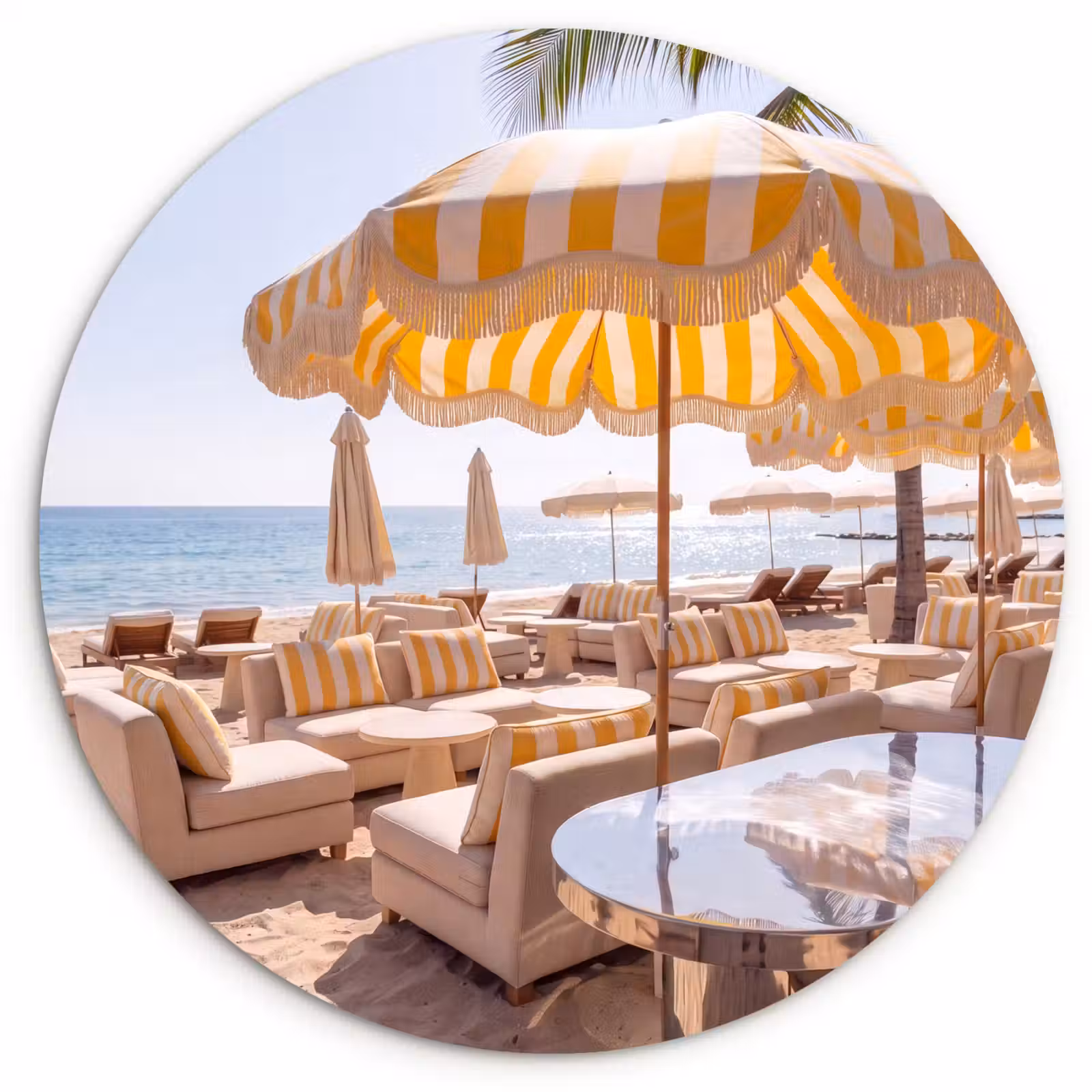 Wandcirkel - Glas - Strand - Ligbedden - Vakantie - Modern - Geel — 1