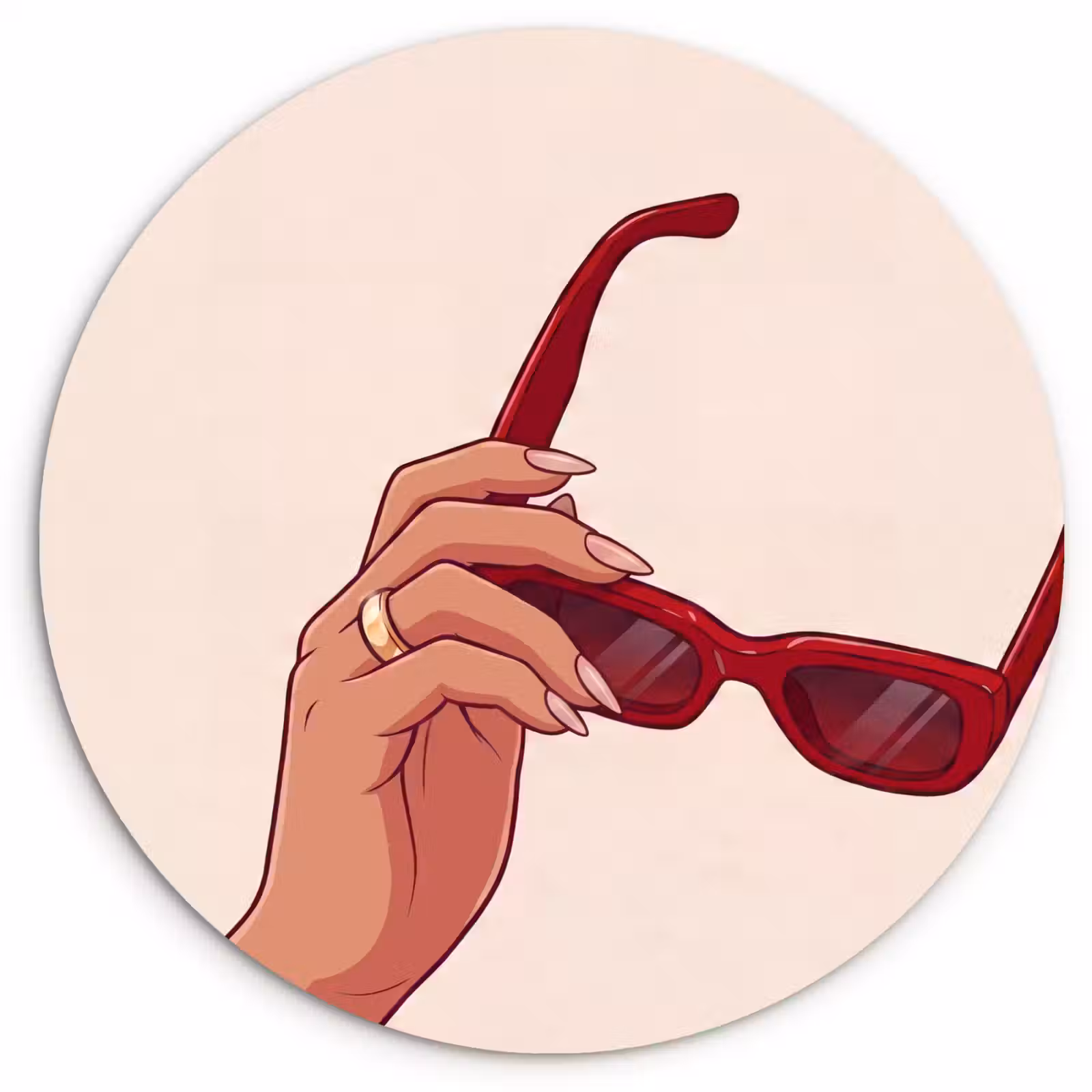 Wandcirkel - Glas - Vrouw - Zonnebril - Mode - Rood - Illustratie — 1
