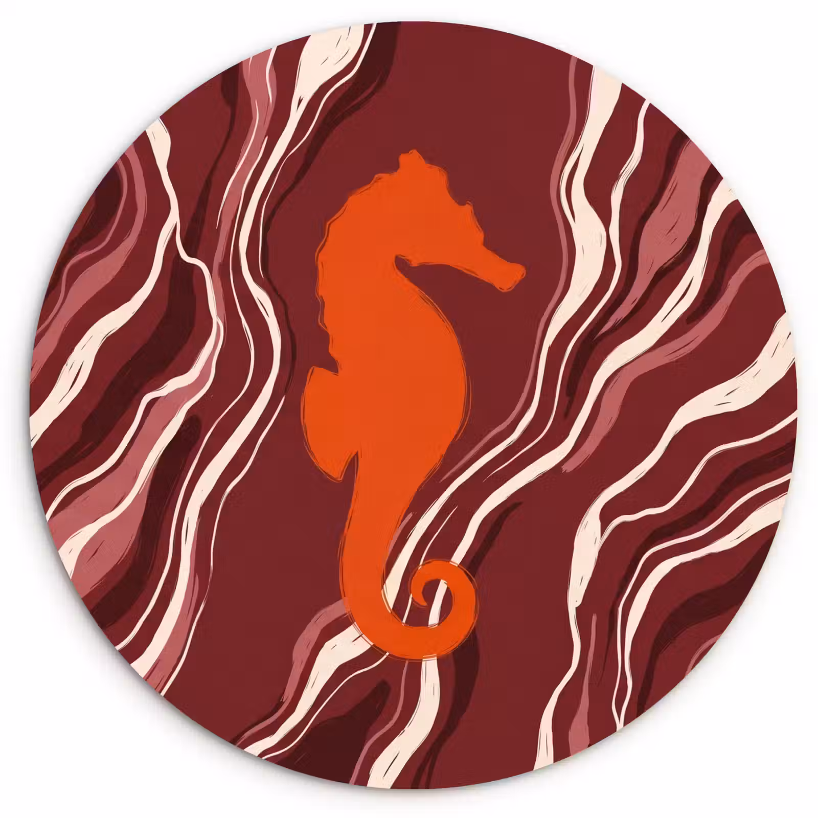 Wandcirkel - Glas - Zeepaardje - Golven - Zeeleven - Abstract - Oranje — 1