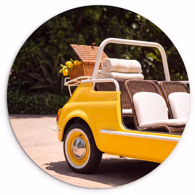 Wandcirkel - Glas - Auto - Picknick - Zomer - Geel — 1