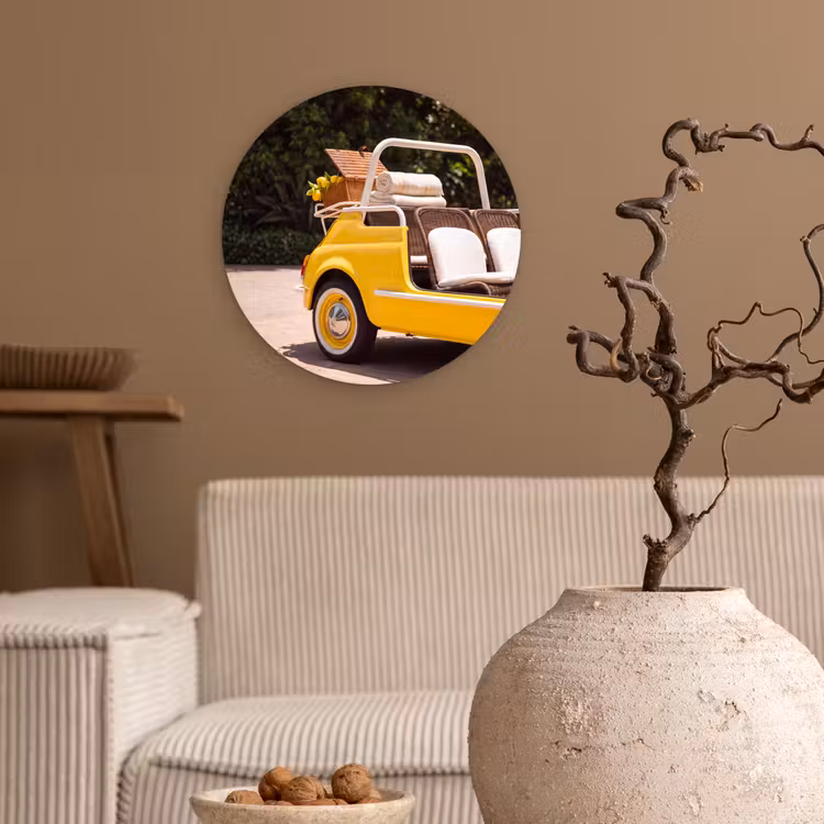 Wandcirkel - Glas - Auto - Picknick - Zomer - Geel — 2