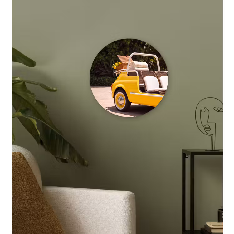 Wandcirkel - Glas - Auto - Picknick - Zomer - Geel — 3