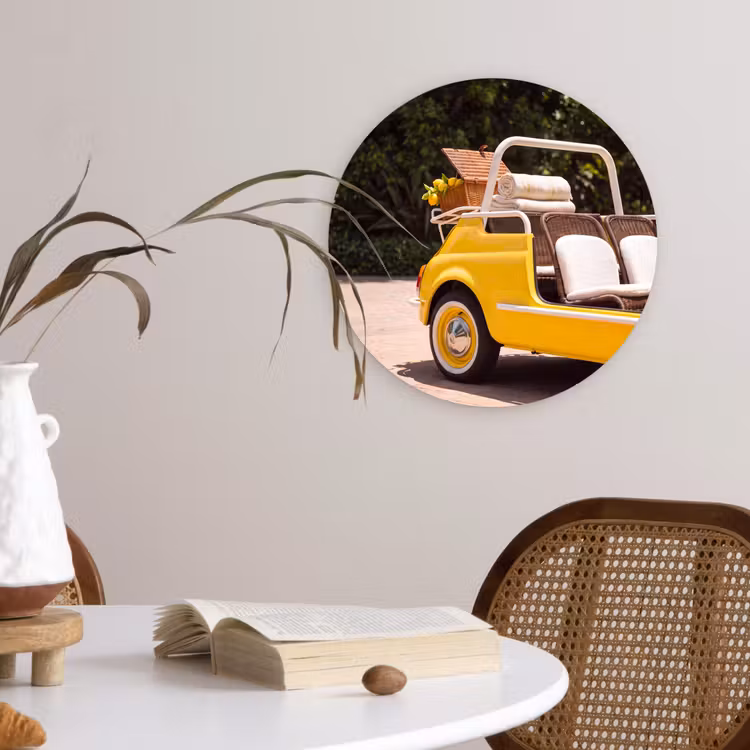 Wandcirkel - Glas - Auto - Picknick - Zomer - Geel — 4