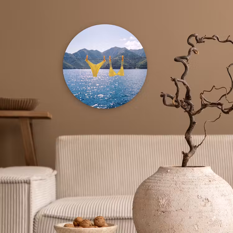 Wandcirkel - Glas - Badmode - Bikini - Zee - Bergen - Geel — 2