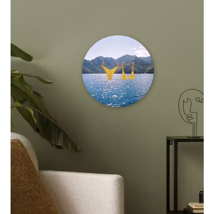 Wandcirkel - Glas - Badmode - Bikini - Zee - Bergen - Geel — 3
